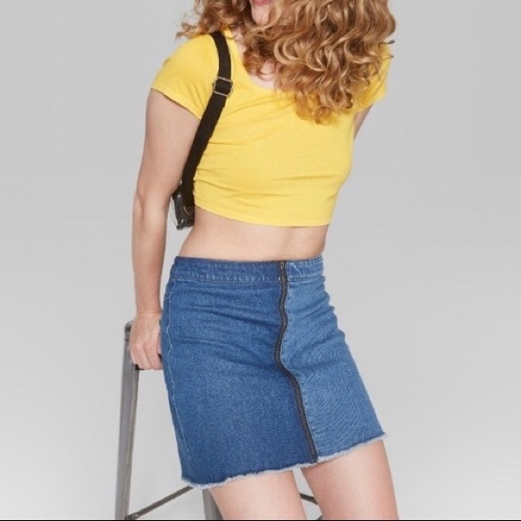 Wild Fable Two Tone Circle Zip Denim Mini Skirt - Picture 2 of 6